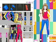 Doodle-Print Jeans Fashion free online game, girl wearing colorful printed denim, trendy street style dress-up game