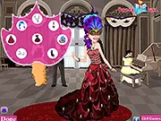 Masquerade Style free online dress-up game, girl wearing elegant gown and ornate mask, fashion game on PlayArcadeHub