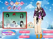 Ice Skating Girl Dress Up free online game screenshot showing a girl in stylish winter clothes on an ice rink