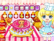 Cartoon Cake Decoration free online game screenshot showing a brightly decorated cartoon-themed cake