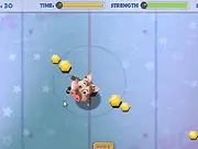 Cute pig figure skating on ice, collecting gems in the Pigs on Ice online game