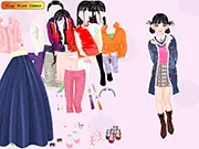 Screenshot of the Kailyn Dressup game showing a pretty Korean girl model standing in front of an open wardrobe filled with trendy Korean fashion outfits and accessories.
