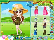 Springtime Dress Up free online fashion game with model in a blooming floral setting