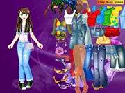 Screenshot of the 'Petra Doll Dressup' online game showing the character Petra with various menus open to select new shirts, skirts, and hairstyles