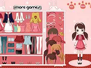 Screenshot of the Elegant Girl Dress Up game showing a female character dressed in a beautiful, flowing evening gown with a selection of elegant fashion items available on the side.