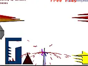 Beat Me Up free online ragdoll physics game screenshot, showing a character being flung into shapes to cause maximum damage on PlayArcadeHub.