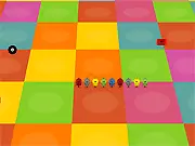 A line of dancers following a lead robot on a grid in the free online Snake-style game, Beat Bot Boogie