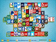 Screenshot of Website Logo Mahjong free online game showing a pyramid formation of tiles with website logos.