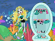 A colourful screenshot from the Mermaid Lagoona game, showing the beautiful mermaid ready for her spa treatment or dressed up in a dazzling outfit.