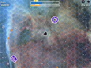 Screenshot of the Blix arcade shooter game, showing the player's ship shooting lasers at numerous numbered bricks and collecting glowing energy.
