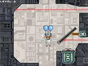 Screenshot of Amigo Pancho 8: Death Star puzzle game, showing the Mexican hero Pancho floating with balloons past dangerous obstacles in a space setting.