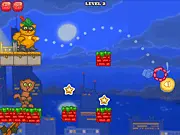 A cartoon image of the heroic 'Robin Cat' character successfully navigating a puzzle level to collect sausages.