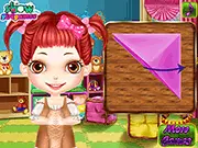 Smart girl character smiling while holding a colorful, folded paper crane in the online dress-up and craft game