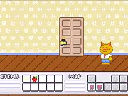 Pound the Cat game screenshot showing the hero cat solving a puzzle in the house, Point & Click adventure online