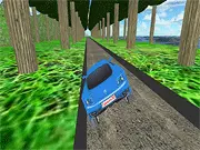 Screenshot from the Realistic World driving simulator game, showing a vehicle on a curvy road with detailed signs and support poles.
