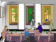 Restaurant Escape game screenshot, point-and-click puzzle game online, finding clues in a dinner setting, free escape game