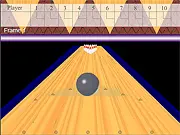 Wacky Tenpin Bowling online game screenshot showing a bowling ball rolling down a lane toward the pins with a cartoon background.