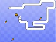 Pixelated Longcat character eating a burger and growing longer in the online arcade Snake game