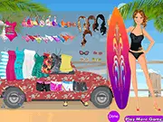 Surfer Girl Dressup free online game, dressing up a girl in swimwear, surfing gear, and beach accessories