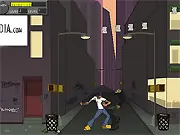 Blokhedz free online side scroller game screenshot, character jumping upwards, fighting cube enemies