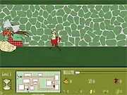 Heads Up Hero Man online game screen showing the villain character battling heroes with a stats menu open for skill point allocation