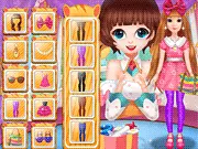 Doll Girl Dress Up online game thumbnail, showing assembly of a doll and fashion styling, play free dress up game