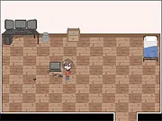 Screenshot from 'There is No Happy End' showing a melancholic figure in a minimalist setting, play free online narrative game on PlayArcadeHub