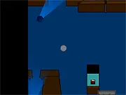The BankJob free online game screenshot showing a small character sneaking past a patrolling security guard near a vault door.