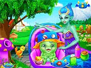 Monster Mommy Newborn Care online game thumbnail, pregnant monster giving birth, caring for a baby monster, play free online game