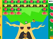 Paddle bouncing a ball to smash obstacles and creatures in the free online Breakout-style game, The Apple Tree
