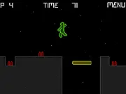 Neon Guy online game screenshot - A glowing character jumping over obstacles in a dark, neon-lit platformer level.