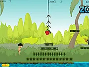 Chota Boy Adventure free online game screenshot showing the small hero flying with his jetpack over fire hazards and a crocodile.