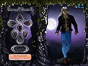 Werewolf Dress Up online game featuring a snarling werewolf model with options for customizing clothing, fur color, and accessories.