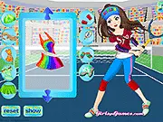 Active Tennis Player Dress Up game screen showing a female athlete model ready to be styled in various tennis sportswear.
