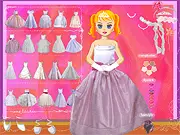 The Bride Shirley wedding dress-up game screenshot showing a bride being styled in a white gown and tiara with accessories.