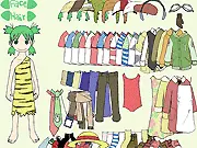 Yotsuba Dress Up free online game, cheerful green-haired girl being dressed up in quirky clothes