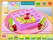 Waffle Decoration free online food game screenshot showing a waffle with various toppings like fruit, cream, and syrup