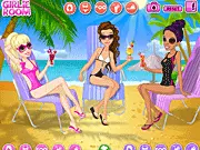 Emily's Diary: Pool Party free online game, showing girls relaxing, tanning, and drinking cocktails by an open swimming pool