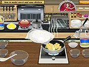 Screenshot of the Sweet and Sour Chicken Cooking game showing a bowl of prepared sweet and sour chicken with rice and vegetables on a cutting board.