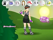 Baseball Girl Dress Up free online game screenshot showing a girl wearing a custom-colored baseball uniform and holding a bat on PlayArcadeHub