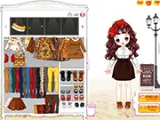 Staple Prints for Fall dressup game, fashionably dressed lady in autumn printed clothes