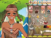 Mohican Girl Dress Up free online game screenshot showing a girl styled with traditional feathers, war paint, and braided hair on PlayArcadeHub