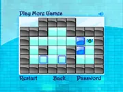 Screenshot of Bubble Sokoban game, character pushing a colorful bubble towards a target spot inside a maze, free online puzzle game