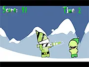 Snow Blaster Dave free online action game, shoot explosive snow to destroy structures and celebrate new year on PlayArcadeHub