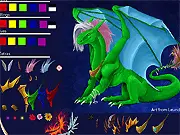 Screenshot of the free online game Dragon Makeover, showing a customized dragon with bright colors, large wings, and stylish accessories