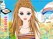 International Makeover Event free online game screenshot, character receiving makeup and dressing in a stylish outfit, global fashion game