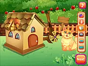 Pet House Decor game screenshot showing a decorated room with cute pet accessories. Play free online decoration game.