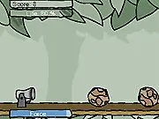 The game screen for Boulder Cannon, showing a cannon at the bottom of the screen firing at large, numbered grey boulders falling from the top.