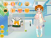 Play School Time Dress Up free online game, girl in a colorful school uniform and accessories.