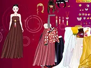 Screenshot from Sarita Gown Dress Up featuring a model wearing a luxurious customizable evening gown in a ballroom setting